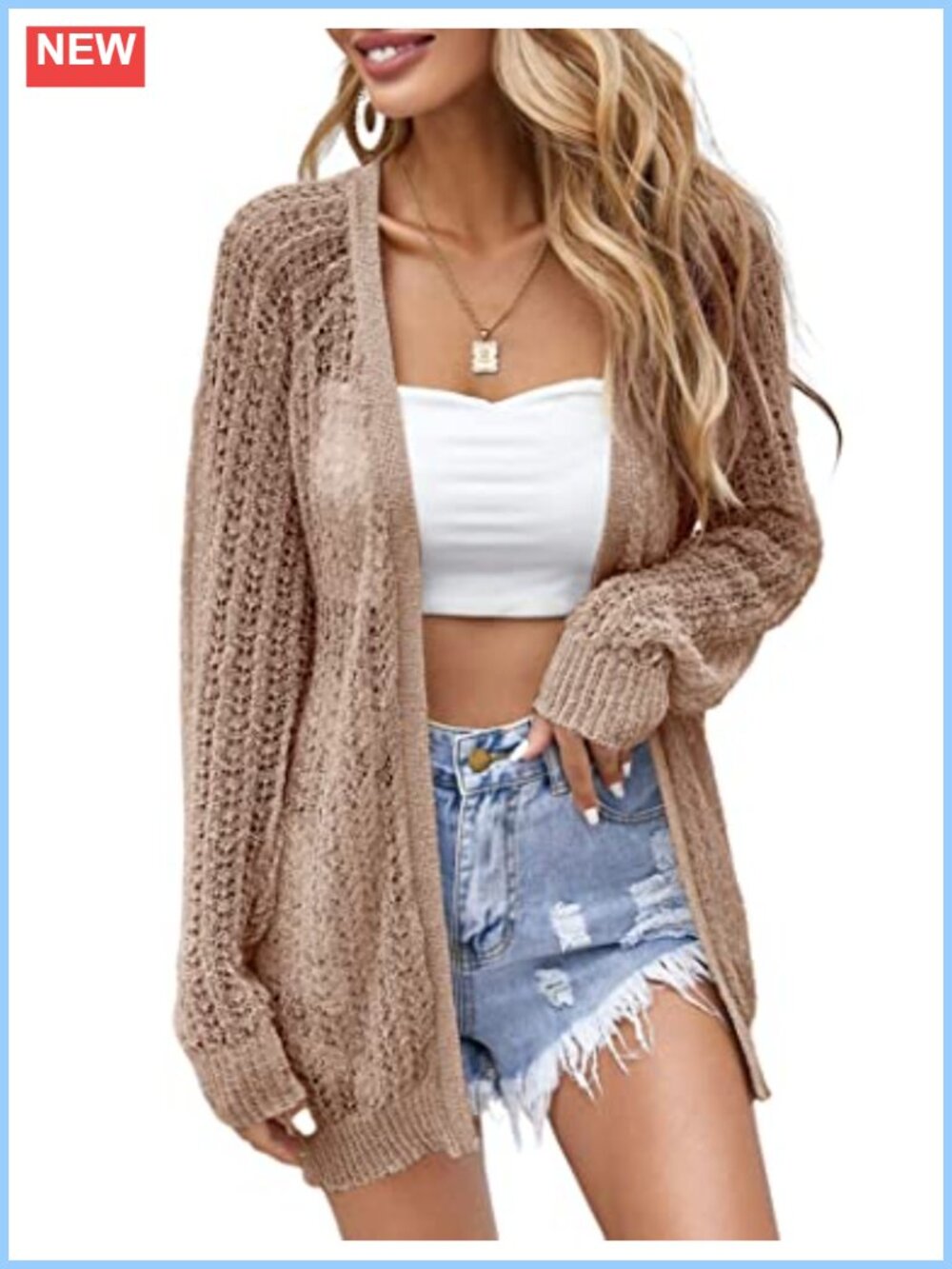Crochet Lightweight Cardigan Cover Up Open Front Long Sleeve Summer